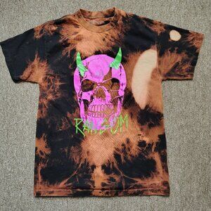 BLEACH DYED T-Shirt Men S Ransom Devil Skull Graphic Short Sleeve Half Evil 333